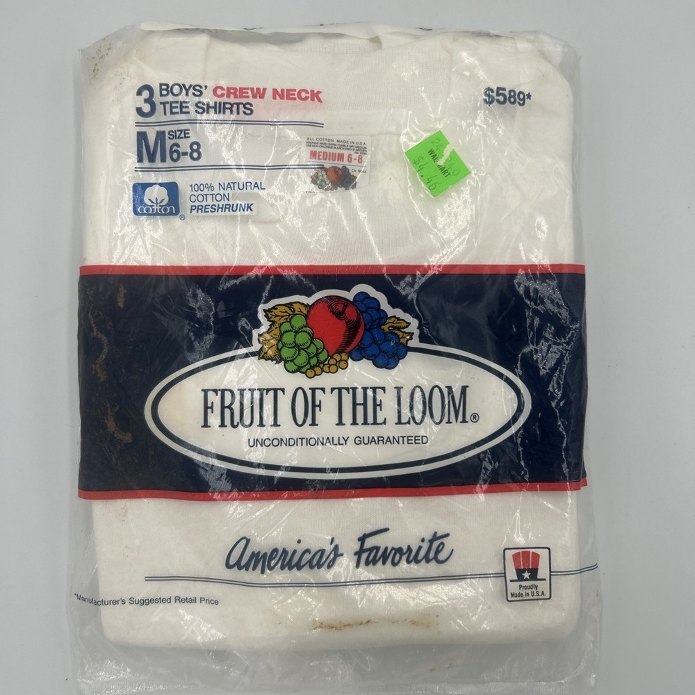 Vintage 80s Fruit of the Loom Boy's TShirts Sz 6-8 NOS DEADSTOCK 3 Pack Cotton